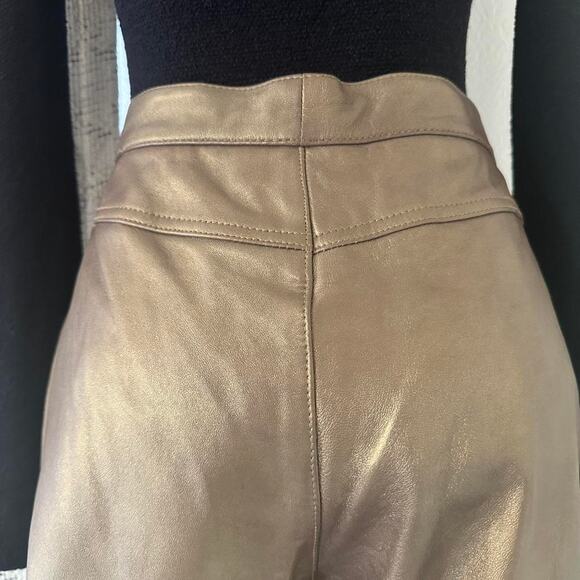 Vintage High Waisted Brown Gold Metallic Shiny 100% Leather Straight Leg - Picture 3 of 8
